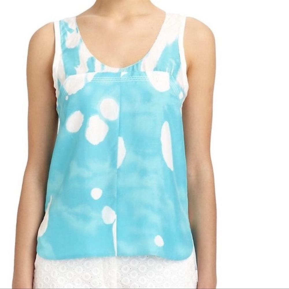 Diane Von Furstenberg White and Turquoise Top - size 10